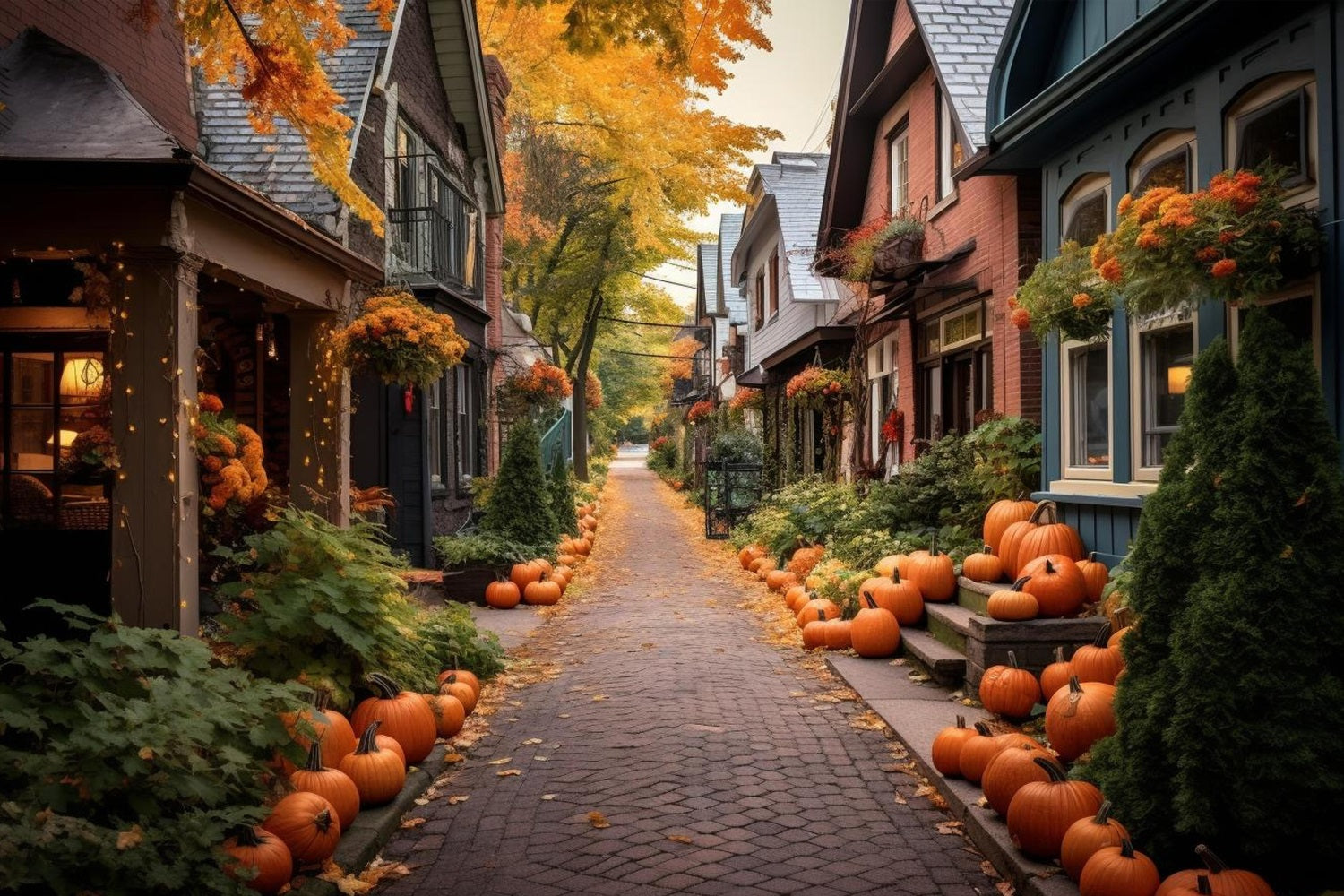 Herbst Hintergründe Gemütliche Gasse Kürbisse Auskleidung Hintergrund BRP10-246