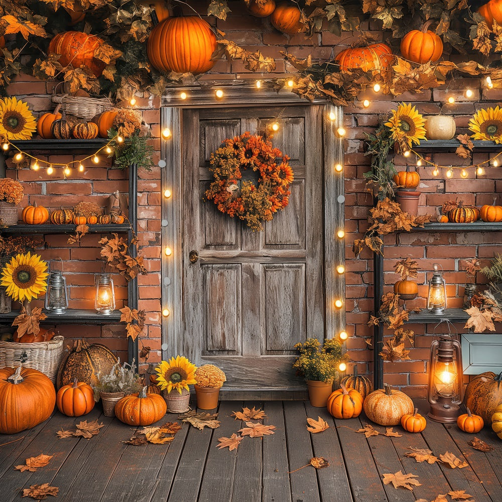 Herbstkulisse Fotografie Rustikale Tür Kürbis Dekor Hintergrund BRP10-247