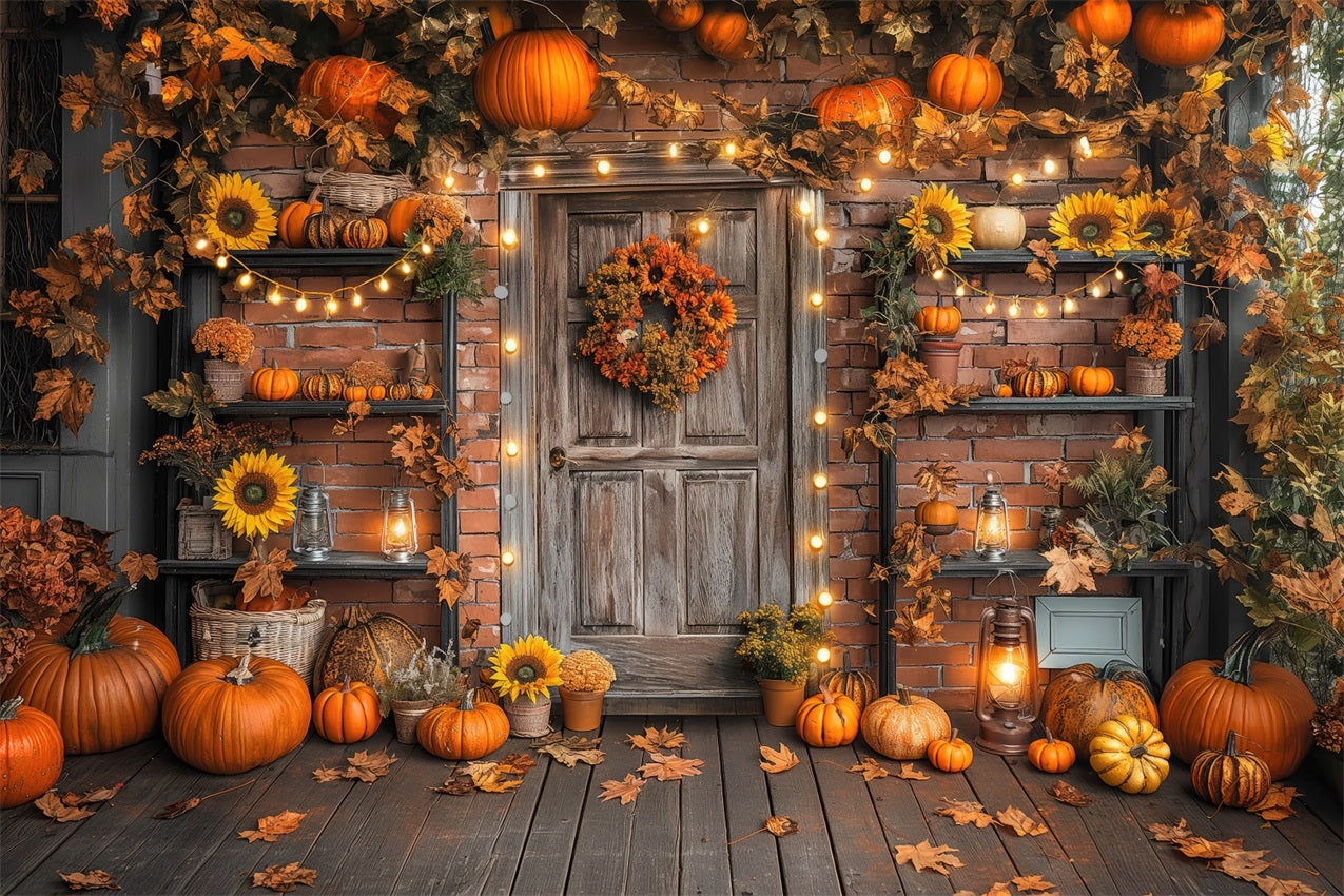 Herbstkulisse Fotografie Rustikale Tür Kürbis Dekor Hintergrund BRP10-247