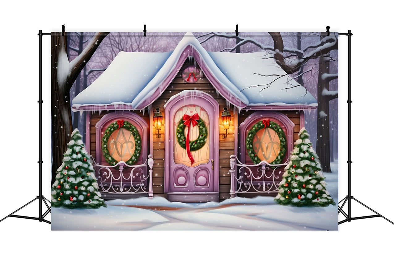 Winter Magical Purple Cottage Surrounded Snow Backdrop BRP10-29