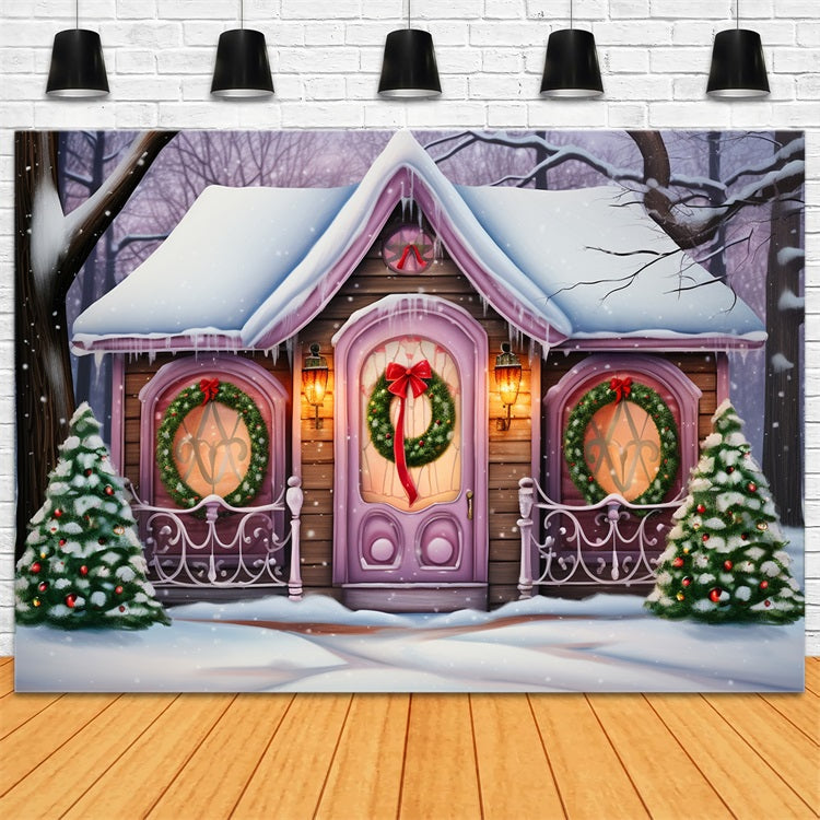 Winter Magical Purple Cottage Surrounded Snow Backdrop BRP10-29