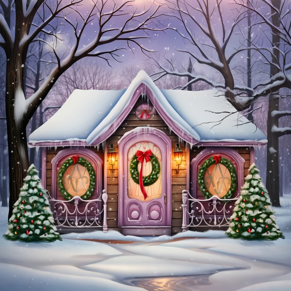 Winter Magical Purple Cottage Surrounded Snow Backdrop BRP10-29