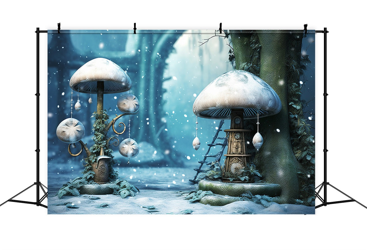 Winter Mystical Forest Frosted Mushroom Dekorationen Hintergrund BRP10-31