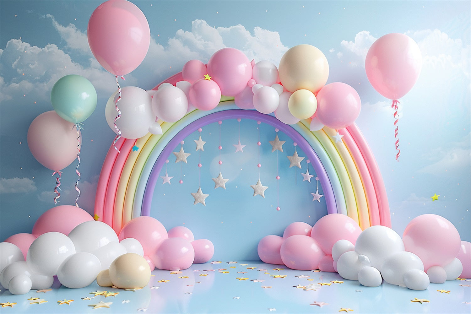 Personalisierte Geburtstag Hintergrund Regenbogen Bogen Ballons Hintergrund BRP10-313