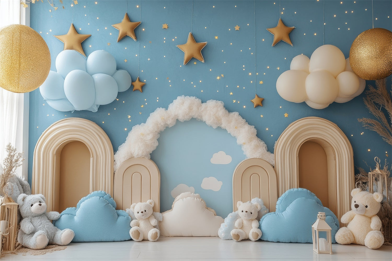 Geburtstag Fotografie Hintergrund Wolken Sterne Teddybär Hintergrund BRP10-323