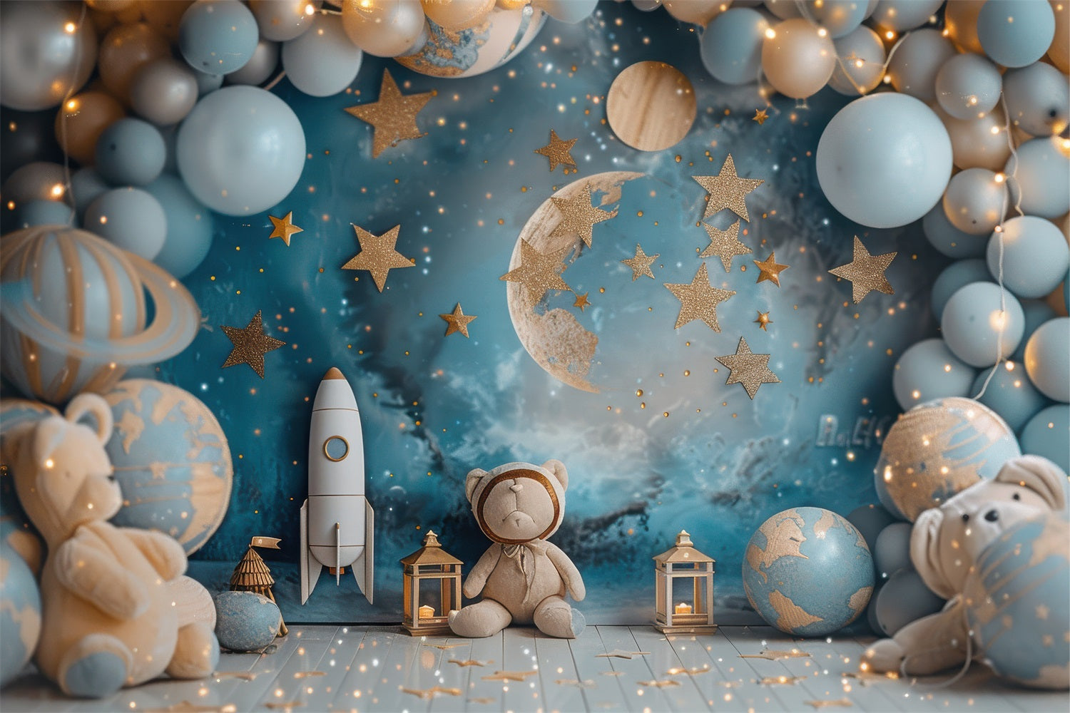 Geburtstag Hintergrund Dekoration Space Teddy Rocket Ballon Hintergrund BRP10-332