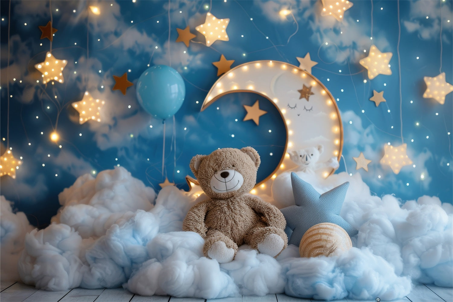 Geburtstag Fotokulissen Mond Teddybär Wolke Hintergrund BRP10-334