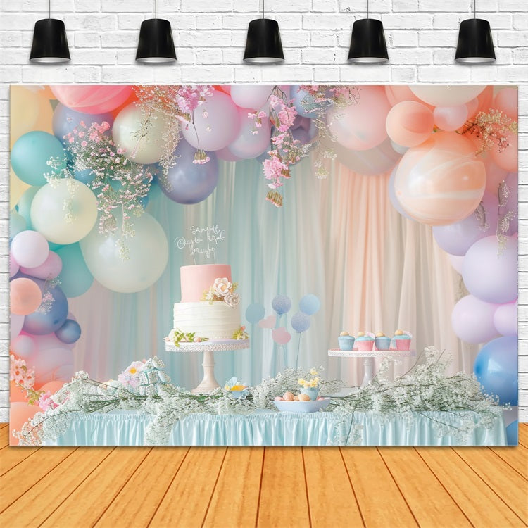 Geburtstagsparty Fotokulisse Kuchen Tisch Ballons Hintergrund BRP10-346