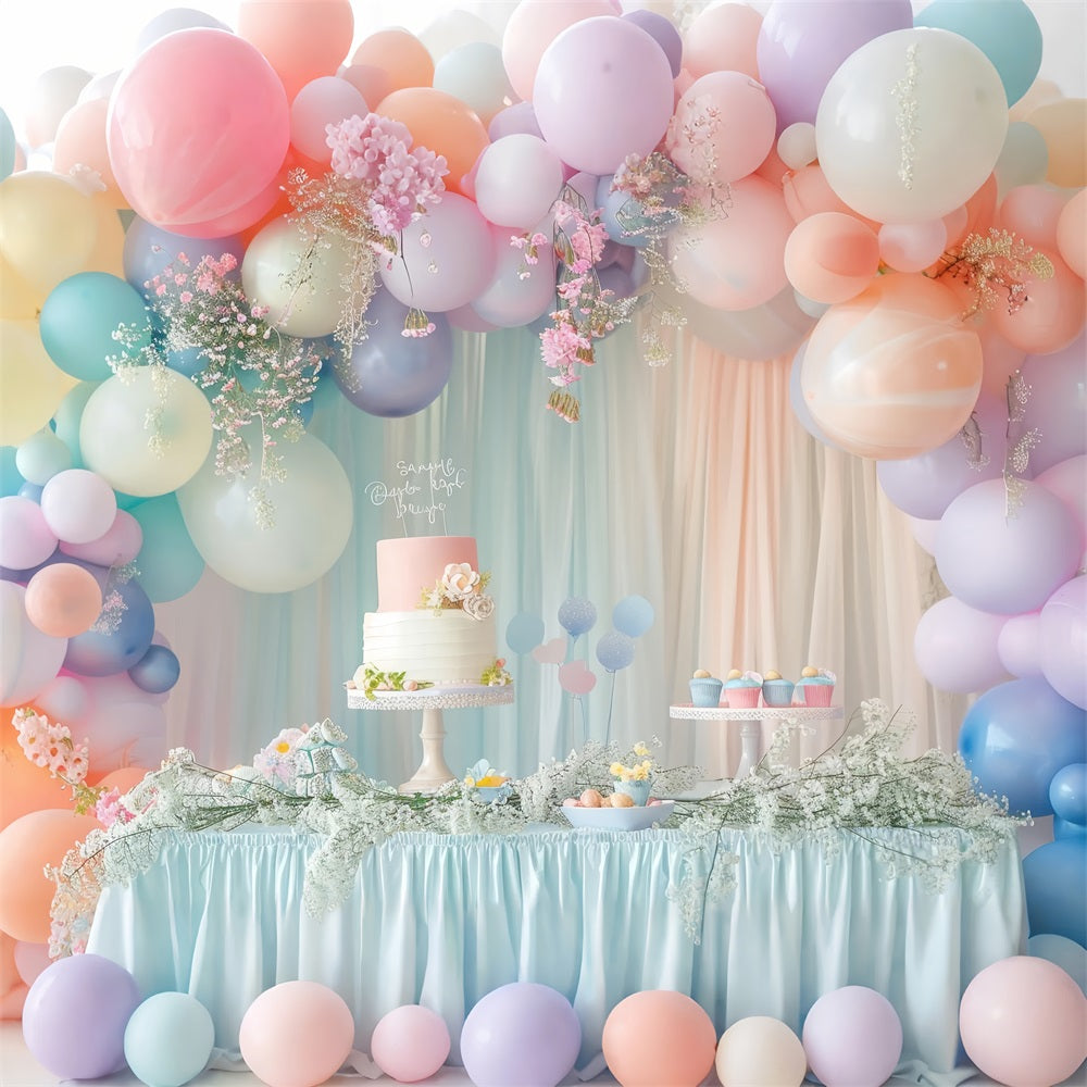 Geburtstagsparty Fotokulisse Kuchen Tisch Ballons Hintergrund BRP10-346