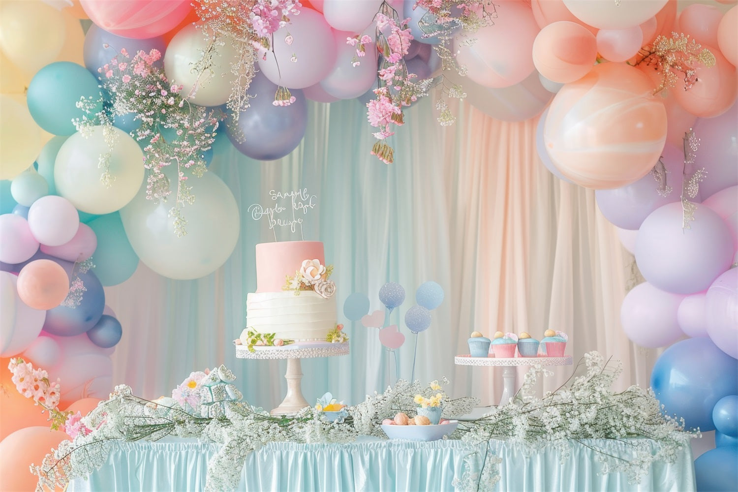 Geburtstagsparty Fotokulisse Kuchen Tisch Ballons Hintergrund BRP10-346