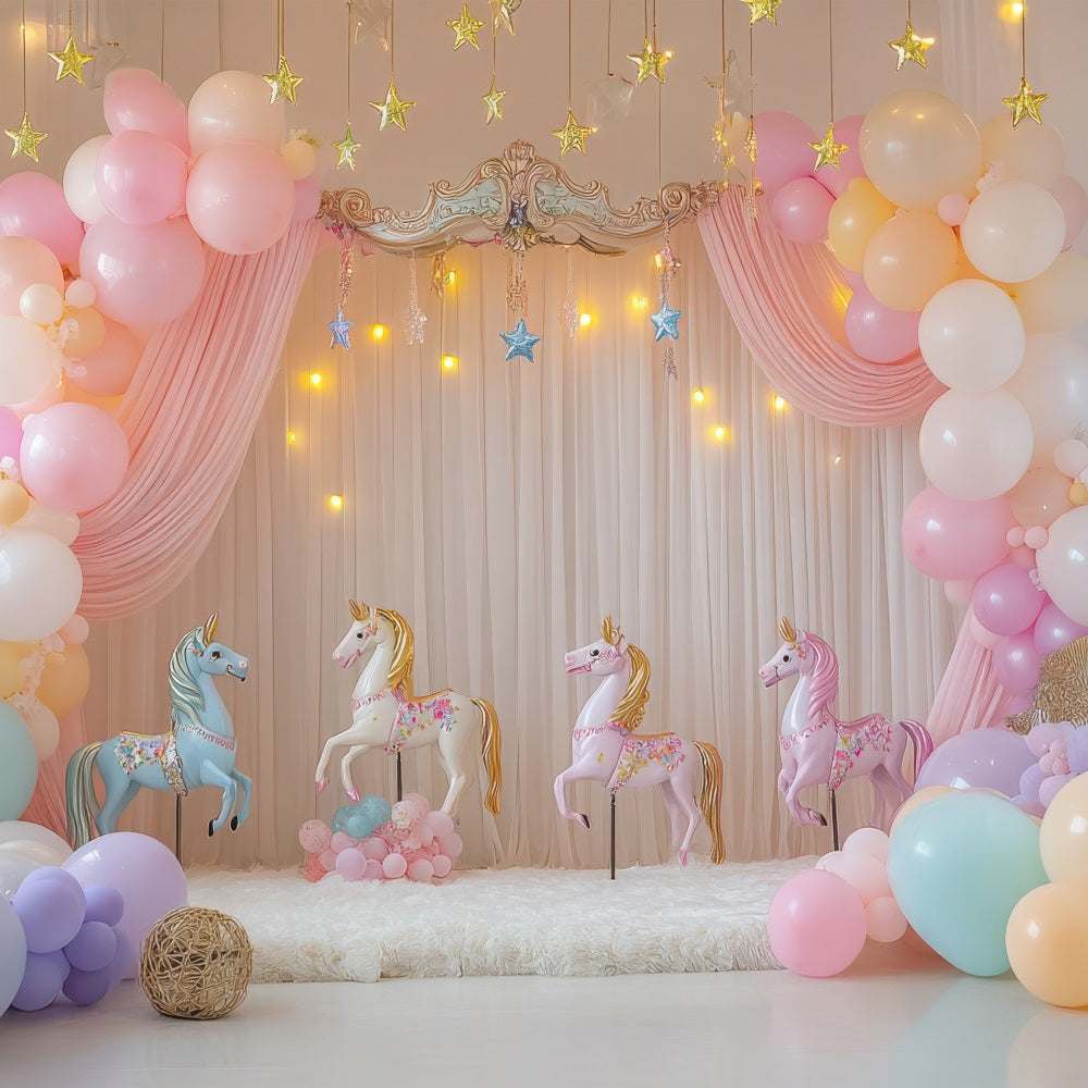 Geburtstag Hintergrund Design Einhorn Luftballons Karussell Kulisse BRP10-357