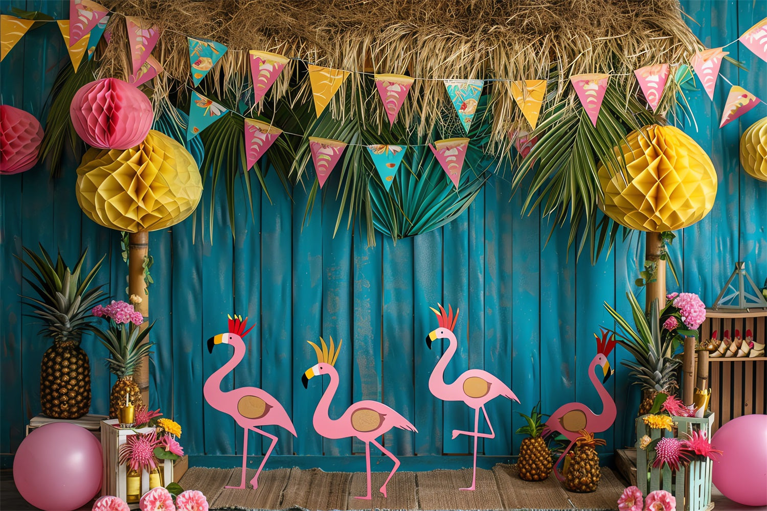 Hintergrund für Geburtstage Tropische Party Szene Flamingos Hintergrund BRP10-398