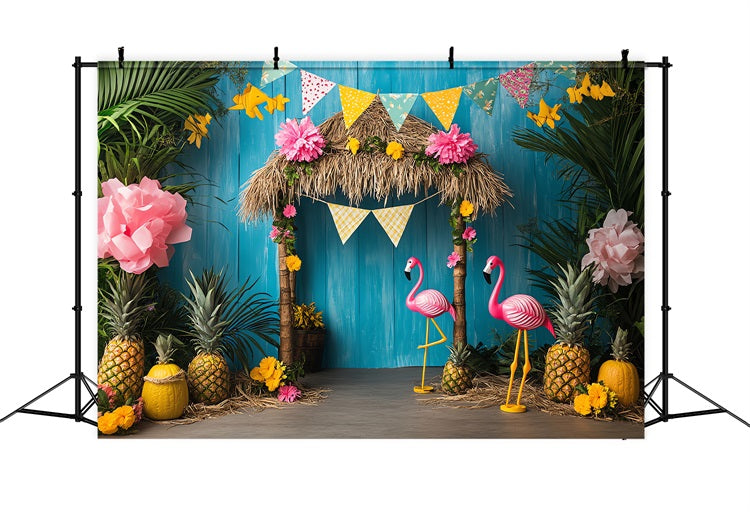 Geburtstag Hintergrund Tiki Hut Flamingos Hintergrund BRP10-399