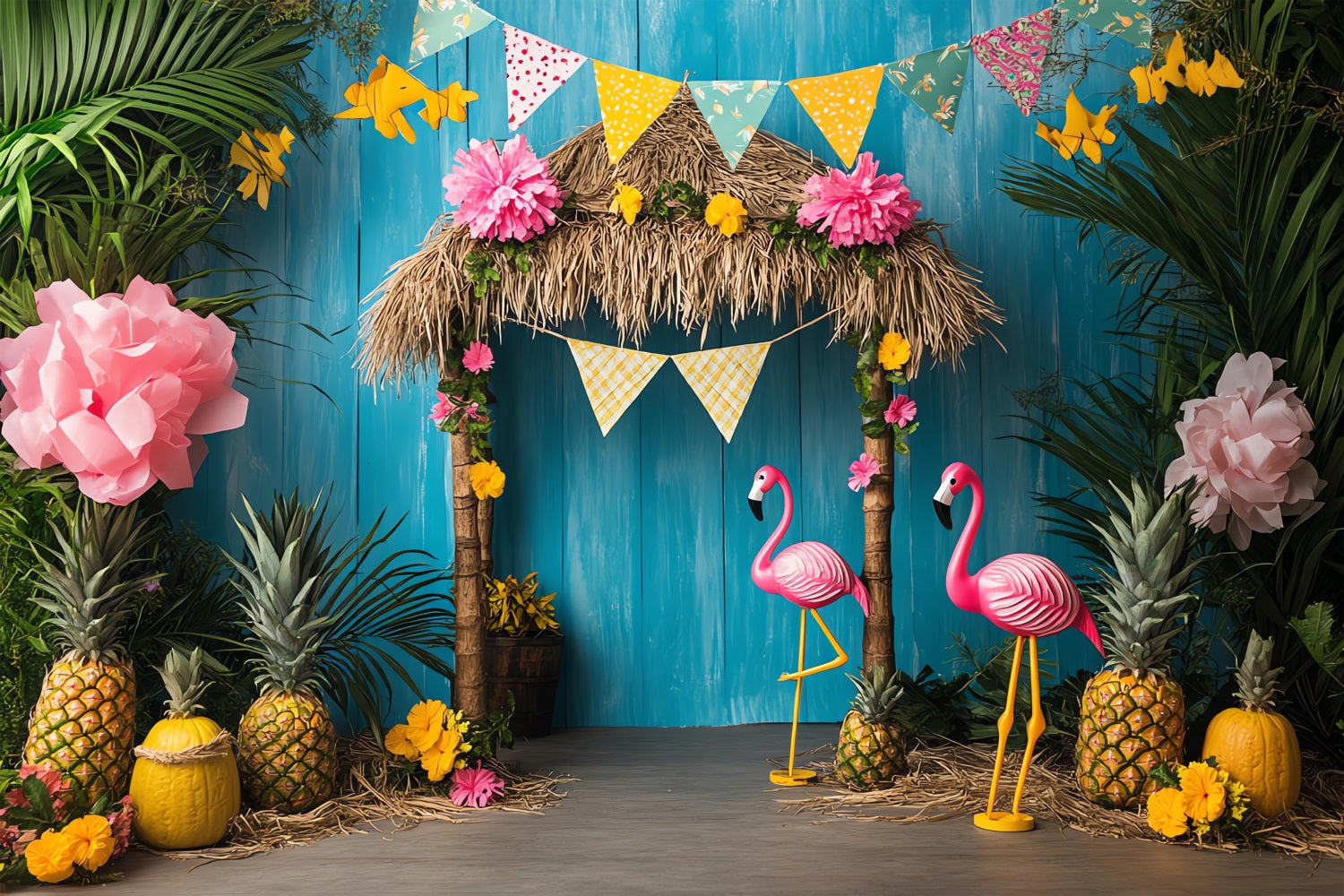 Geburtstag Hintergrund Tiki Hut Flamingos Hintergrund BRP10-399