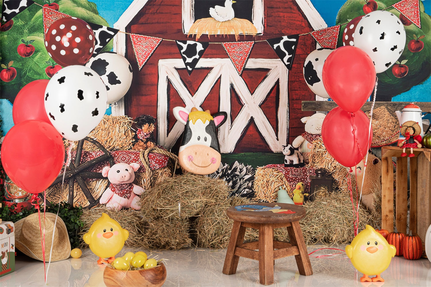 Geburtstag Fotokulissen Kuh Ballons Barnyard Tiere Hintergrund BRP10-401