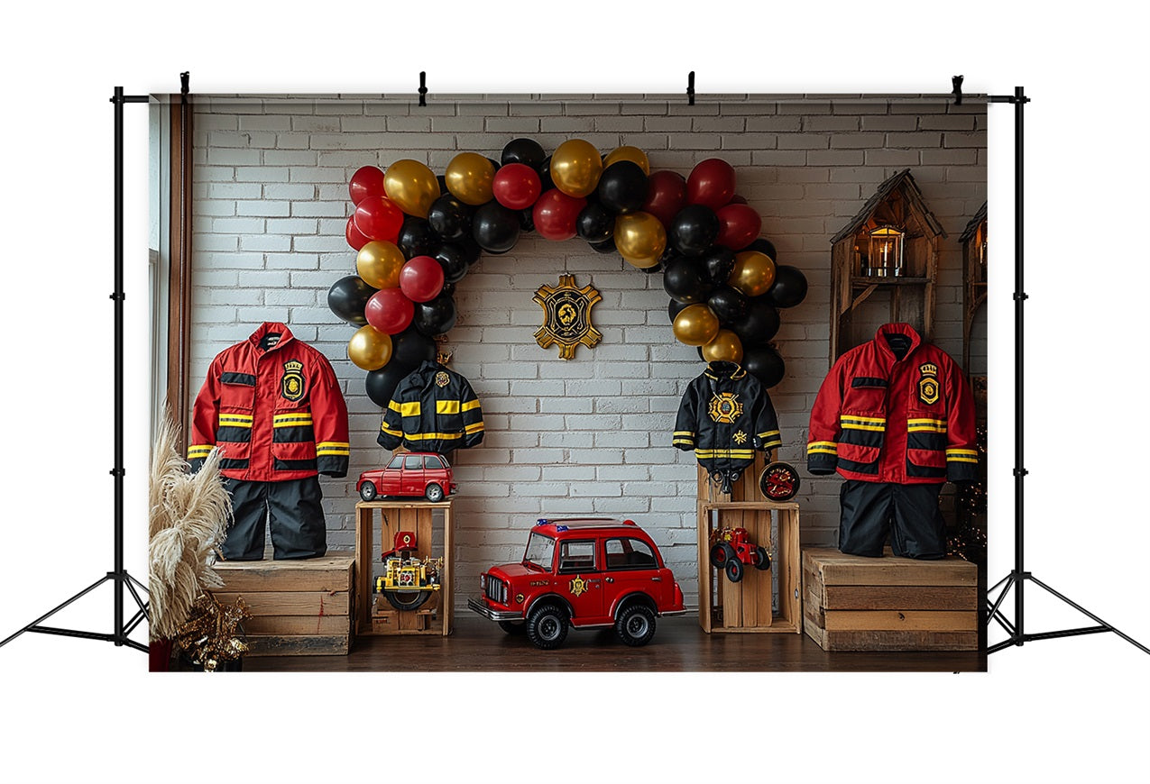 Geburtstag Party Hintergrund Feuerwehrmann Uniformen Ballons LKW Hintergrund BRP10-403