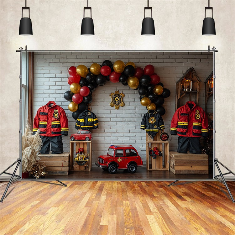 Geburtstag Party Hintergrund Feuerwehrmann Uniformen Ballons LKW Hintergrund BRP10-403