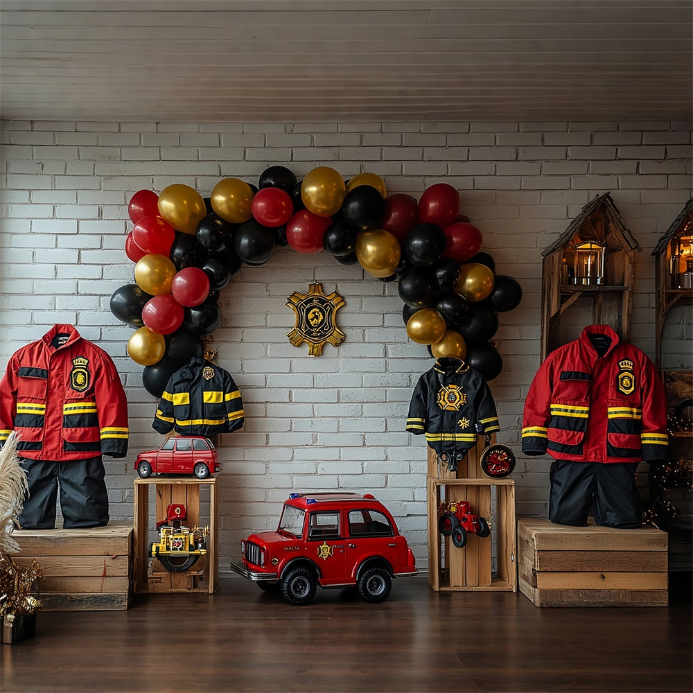 Geburtstag Party Hintergrund Feuerwehrmann Uniformen Ballons LKW Hintergrund BRP10-403