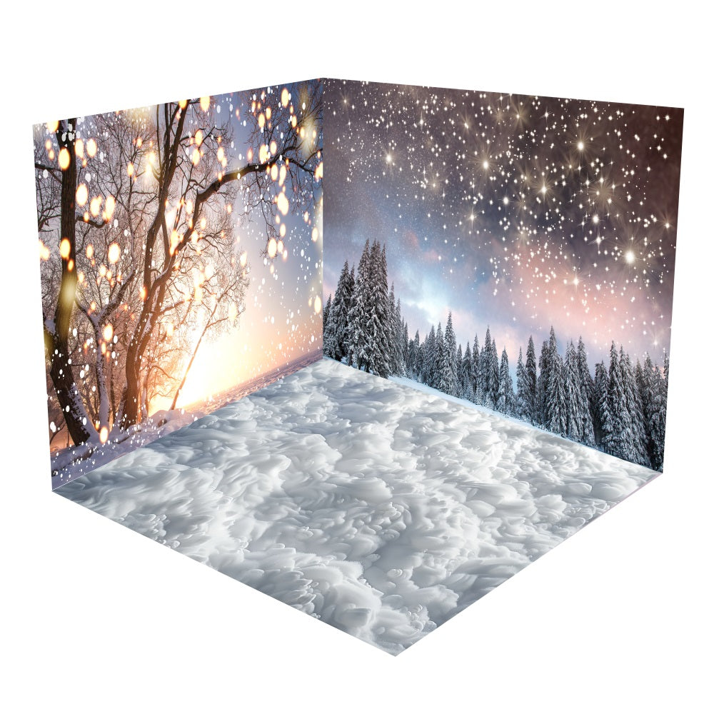 Winter Starry Night Snowy Sunset Backdrop Room Set BRP10-410