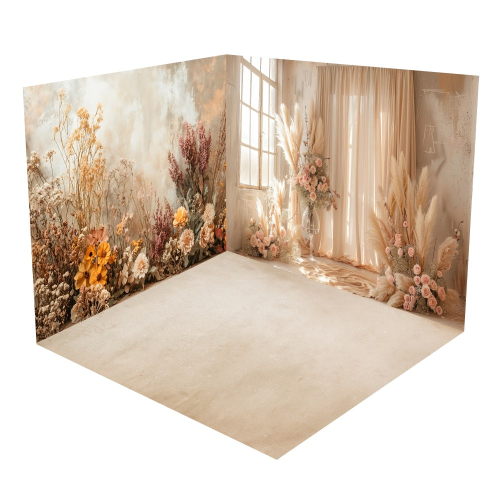 Boho Floral Vorhänge Sonnenstrahlen Backdrop Raum Set BRP10-421