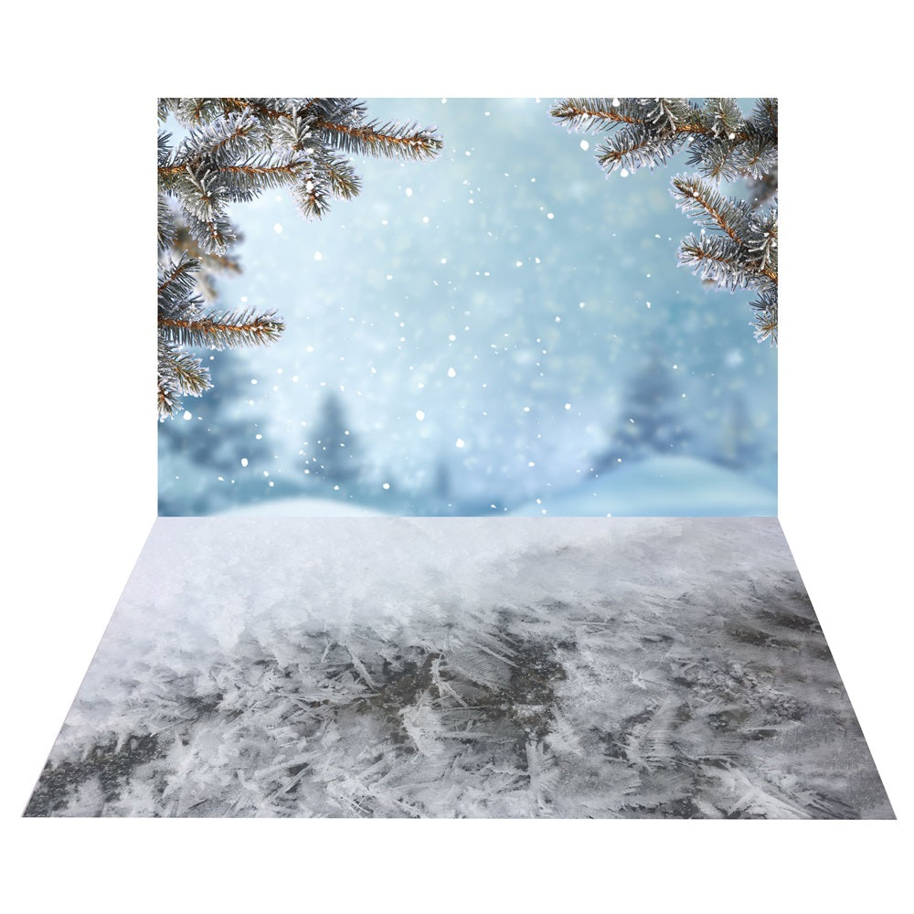 Winterlicher verschneiter Tannenbaum Hintergrund+Eisige Bodentextur Bodenhintergrund BRP10-462