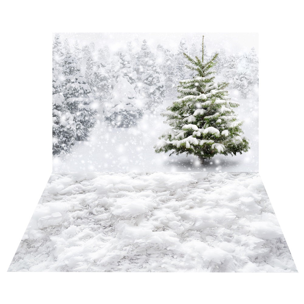 Winterlicher verschneiter Tannenbaum Hintergrund+Frostiger Schneeboden Hintergrund BRP10-465