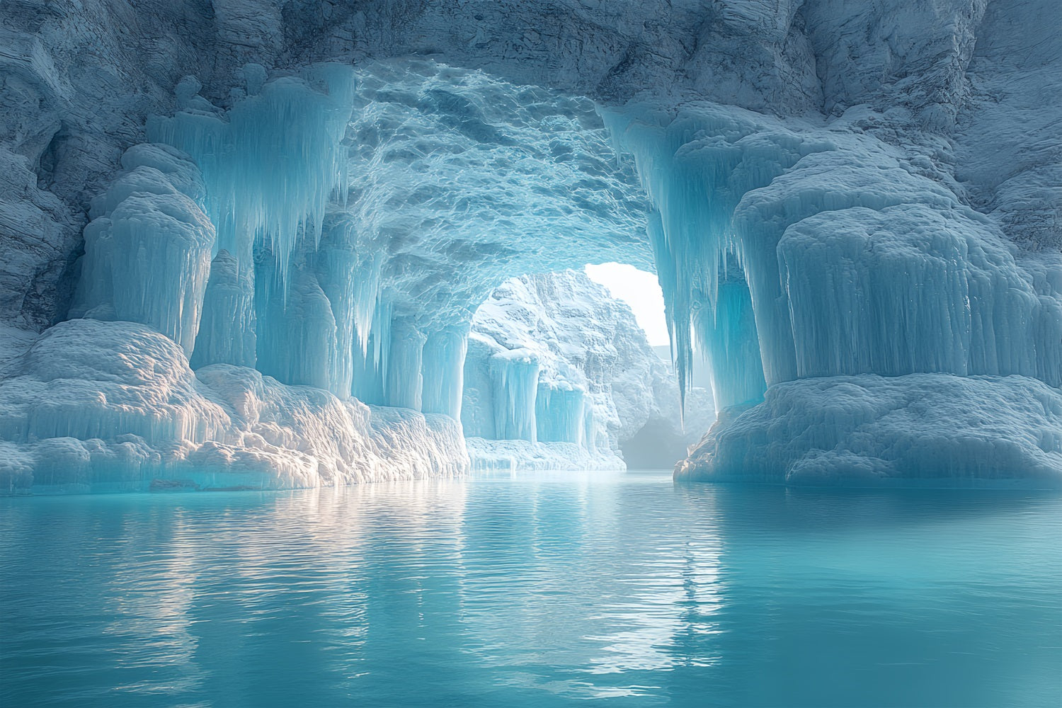 Winterliche Eishöhle mit kristallklaren Eiszapfen Hintergrund BRP10-50