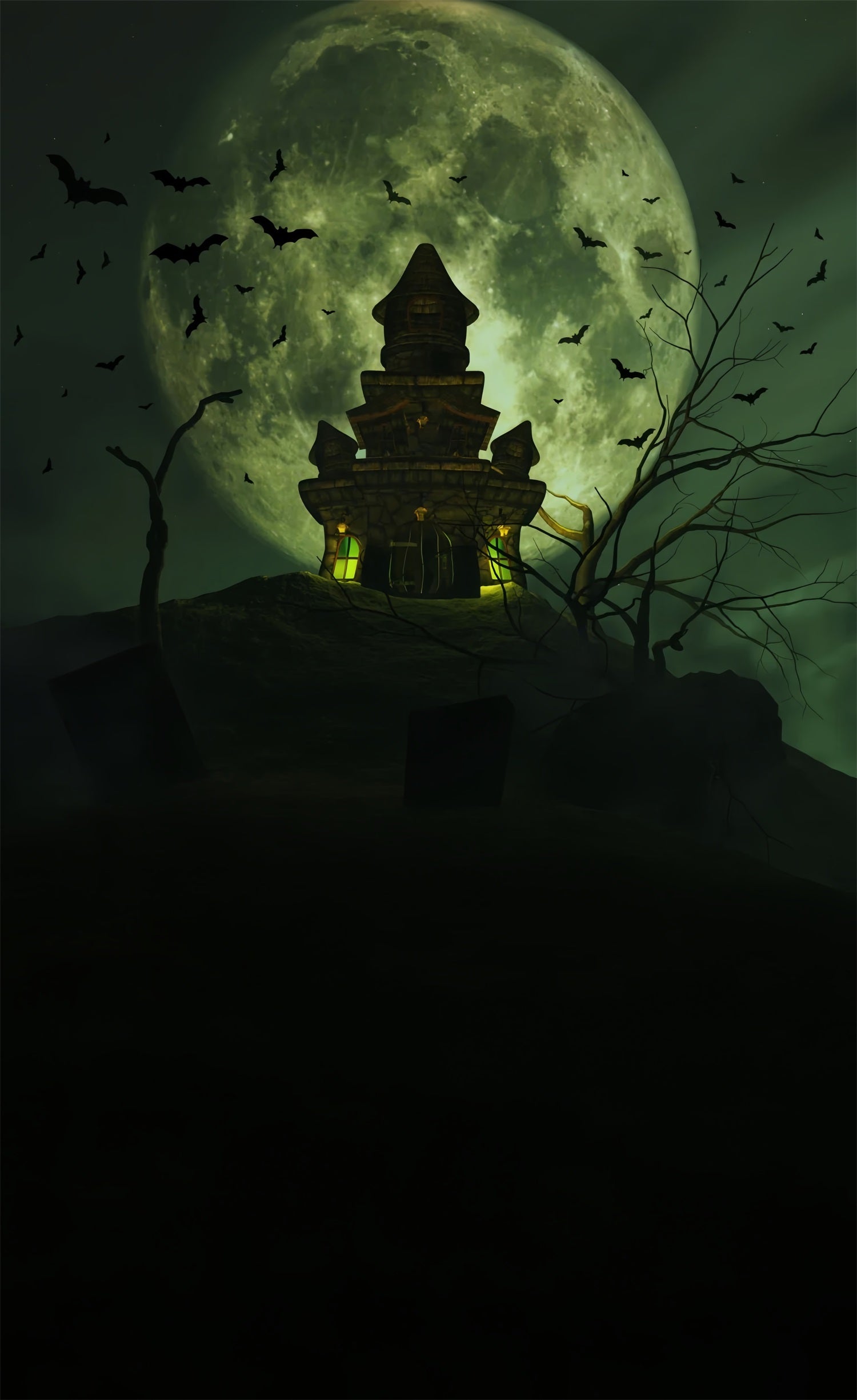 Halloween Night Sweep Spooky Tower Mond Hintergrund BRP10-509