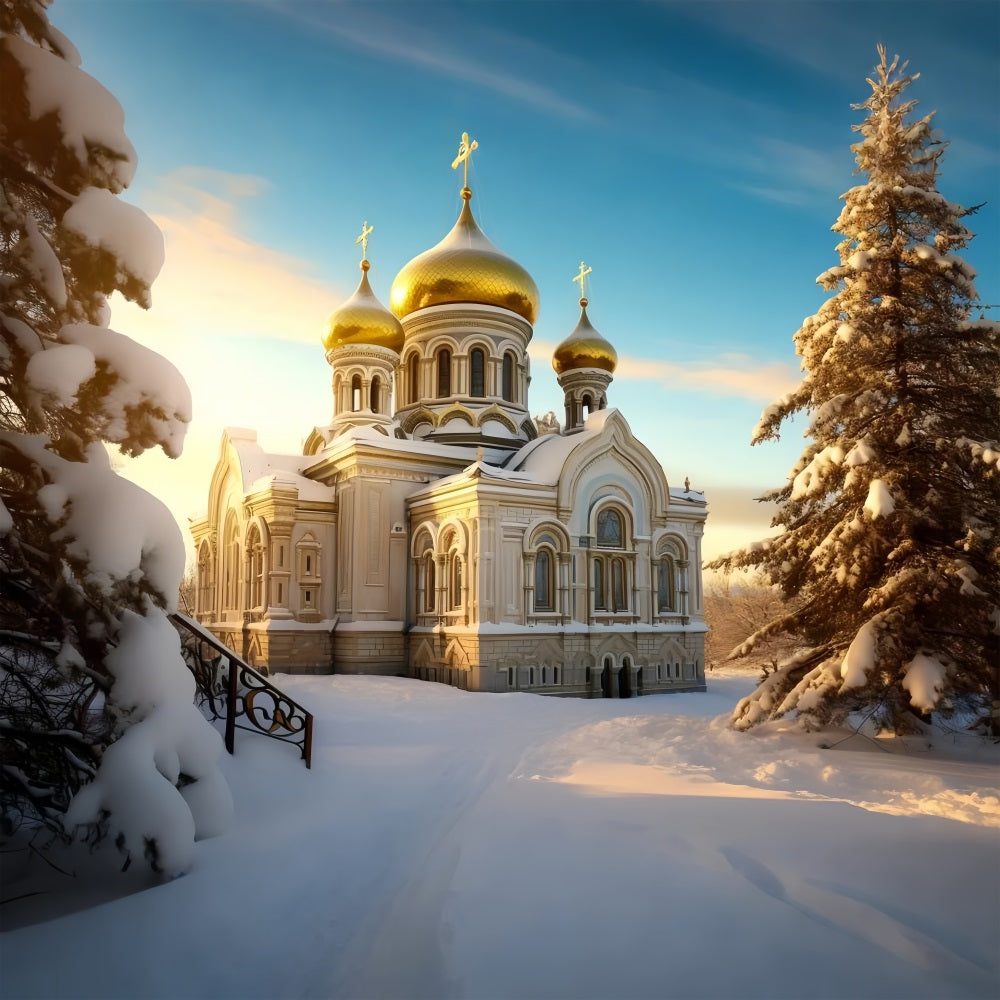 Winter Majestätische Kirche Goldene Kuppeln Hintergrund BRP10-52