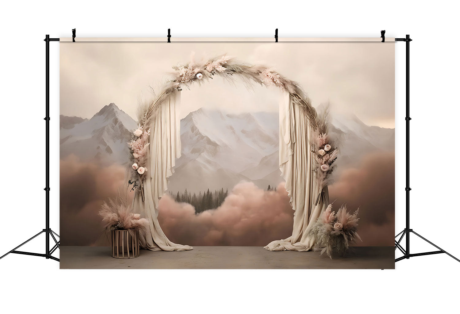 Boho Hintergrund Drapierter Bogen Berge Floral Hintergrund BRP10-584