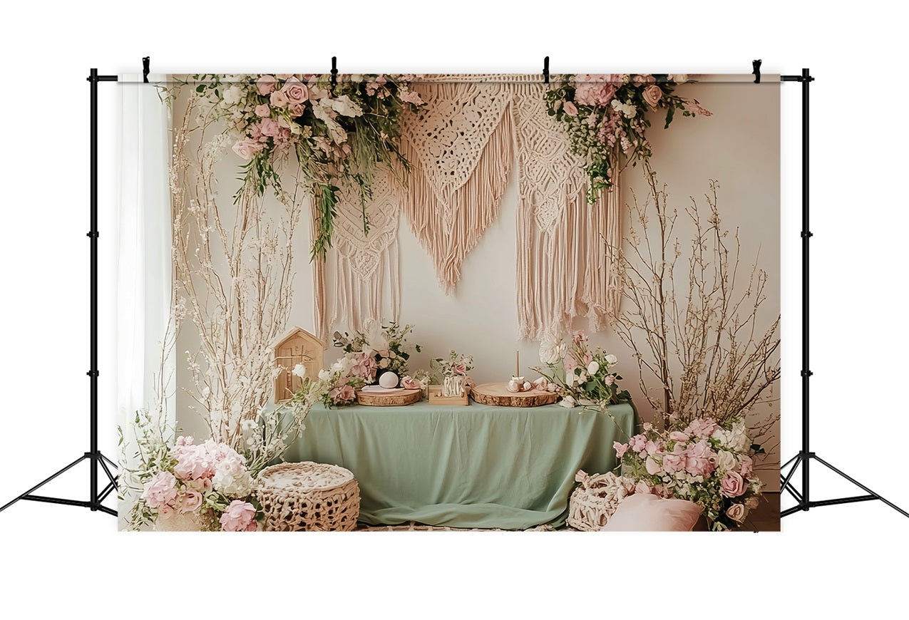 Boho Dekor Hintergrund Makramee Floral Tisch Hintergrund BRP10-588