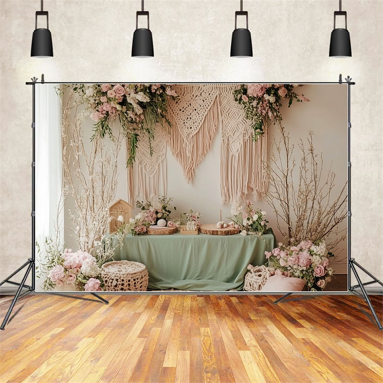 Boho Dekor Hintergrund Makramee Floral Tisch Hintergrund BRP10-588