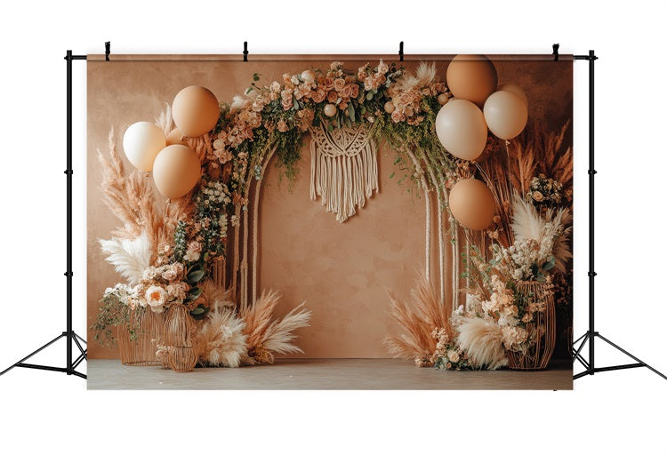 Boho Floral Hintergrund Makramee Akzent Ballons Hintergrund BRP10-590