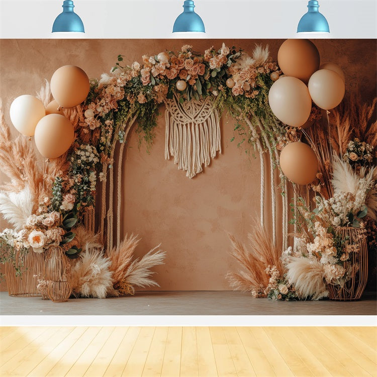 Boho Floral Hintergrund Makramee Akzent Ballons Hintergrund BRP10-590