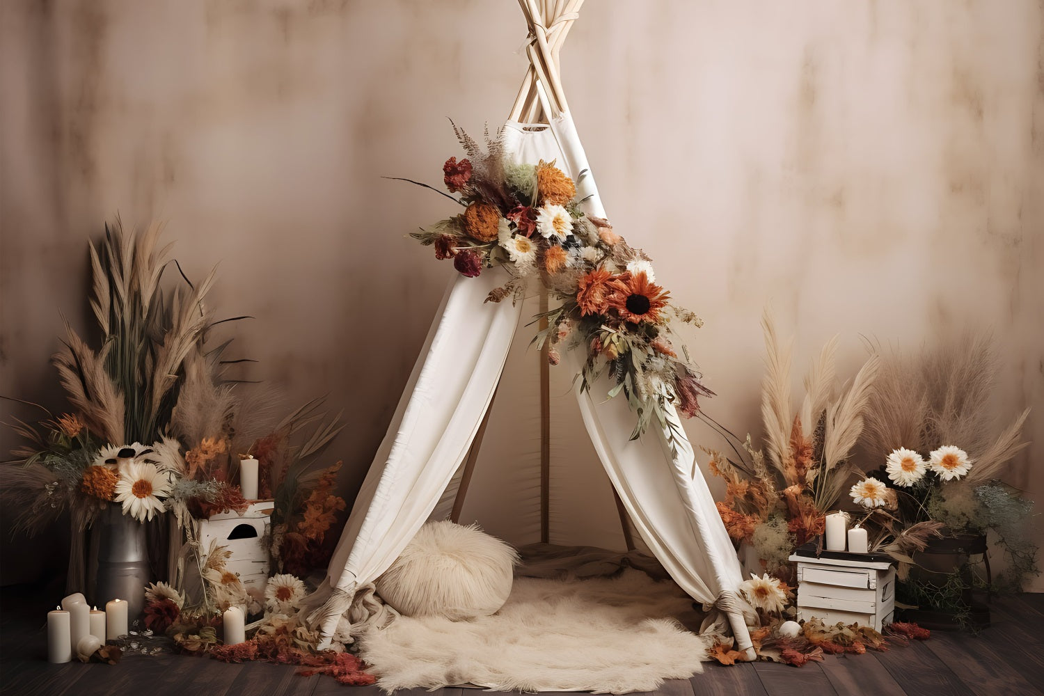 Stoff Bohemian Hintergrund Tipi Floral Herbst Kulisse BRP10-596