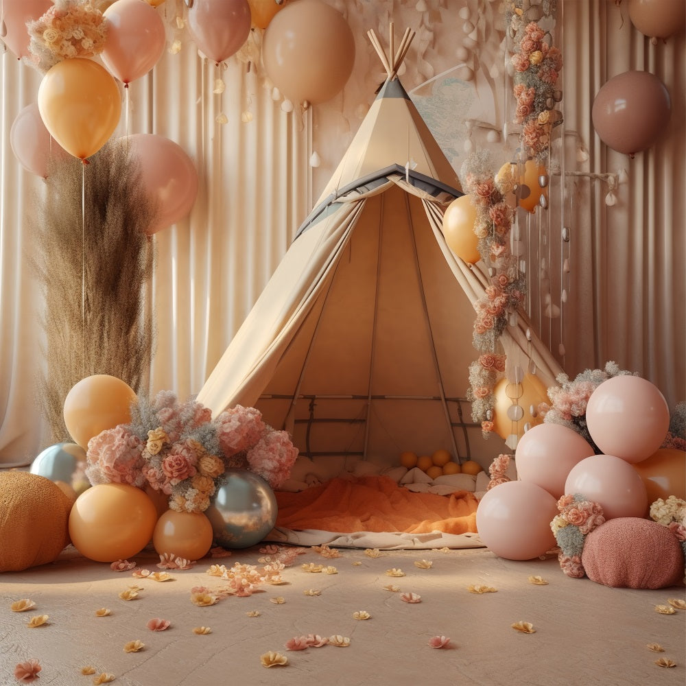 Böhmische Party Hintergrund Ballon Floral Teepee Hintergrund BRP10-599