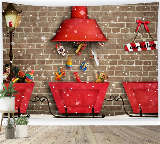 Weihnachtshintergrund Backdrops Santa's Workshop Geschenkverteilung Hintergrund BRP10-630