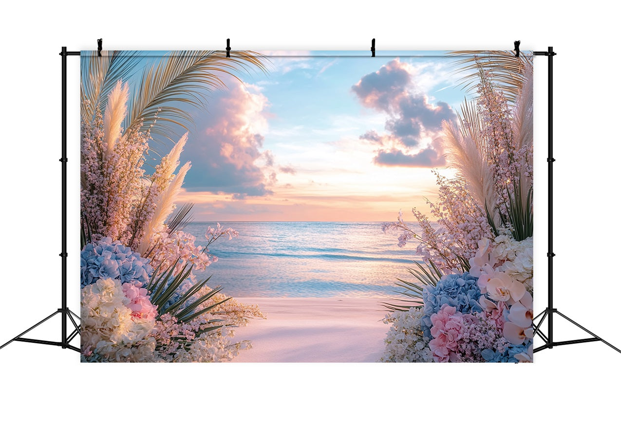 Verträumter Boho-Strand-Sonnenuntergang-Blumen-Hintergrund BRP10-73