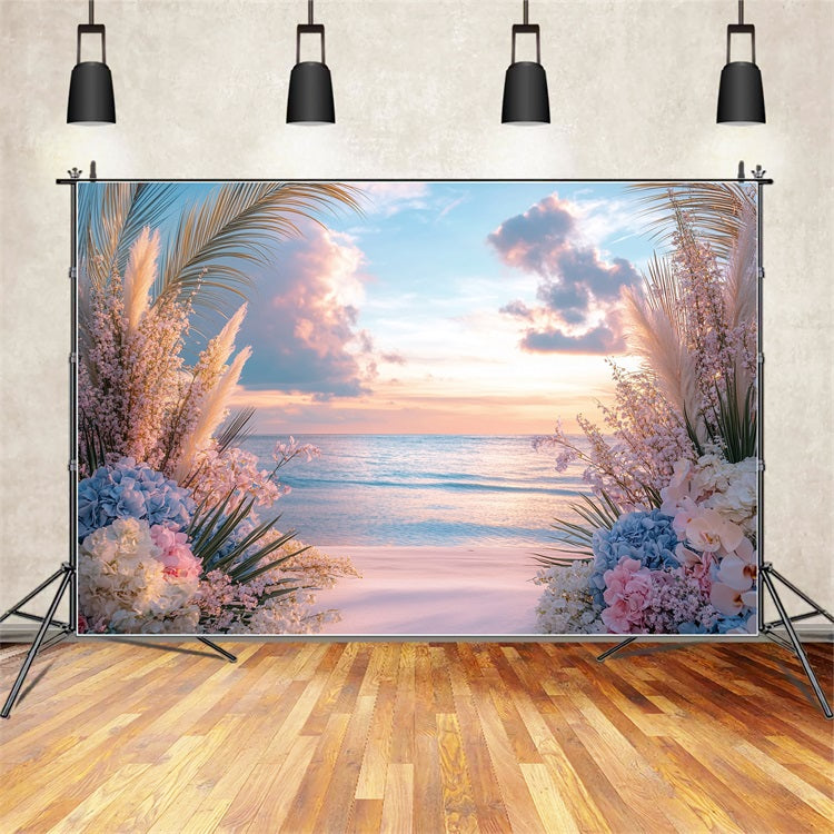 Verträumter Boho-Strand-Sonnenuntergang-Blumen-Hintergrund BRP10-73