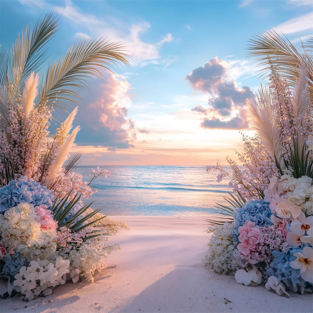 Verträumter Boho-Strand-Sonnenuntergang-Blumen-Hintergrund BRP10-73