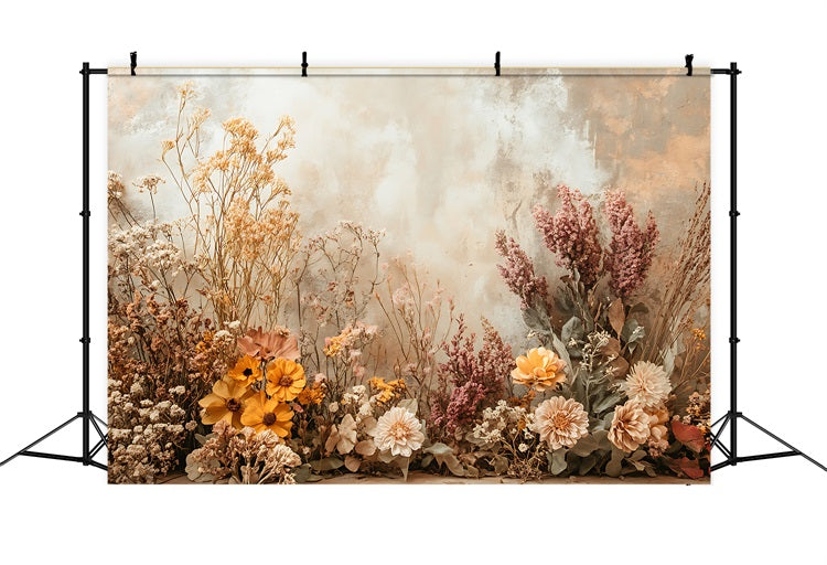 Warmer Boho-Hintergrund aus getrockneten Blumen mit Struktur BRP10-74