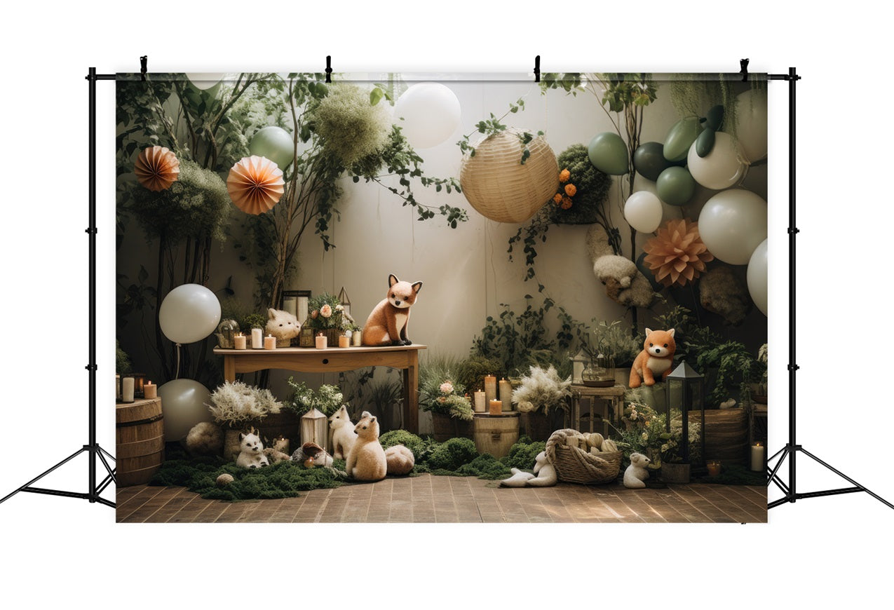 Verspielte Boho Wald Ballons Tiere Hintergrund BRP10-76