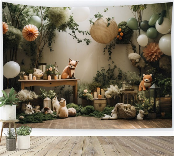 Verspielte Boho Wald Ballons Tiere Hintergrund BRP10-76