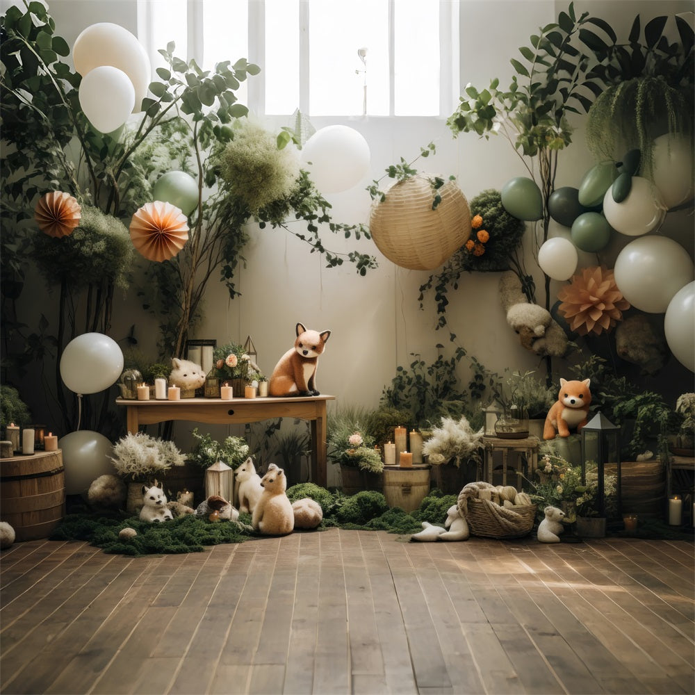 Verspielte Boho Wald Ballons Tiere Hintergrund BRP10-76