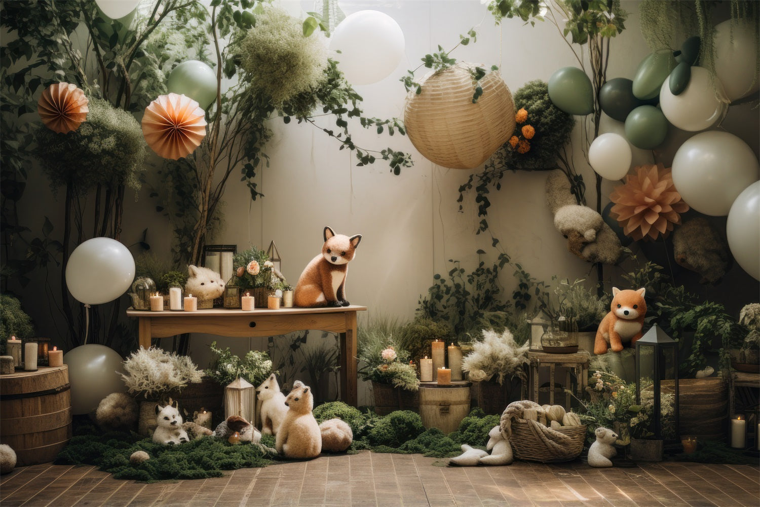 Verspielte Boho Wald Ballons Tiere Hintergrund BRP10-76