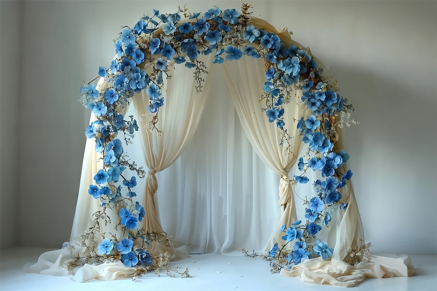 Eleganter Boho-Blumenbogen Blau Hintergrund BRP10-81