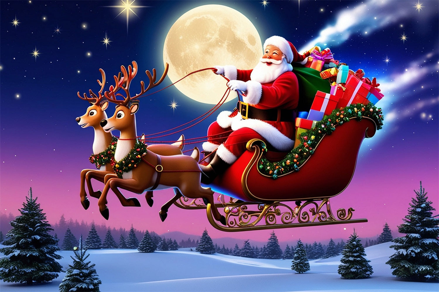 Weihnachten Fotokulisse Santa's Moonlit Sleigh Ride Hintergrund BRP11-113