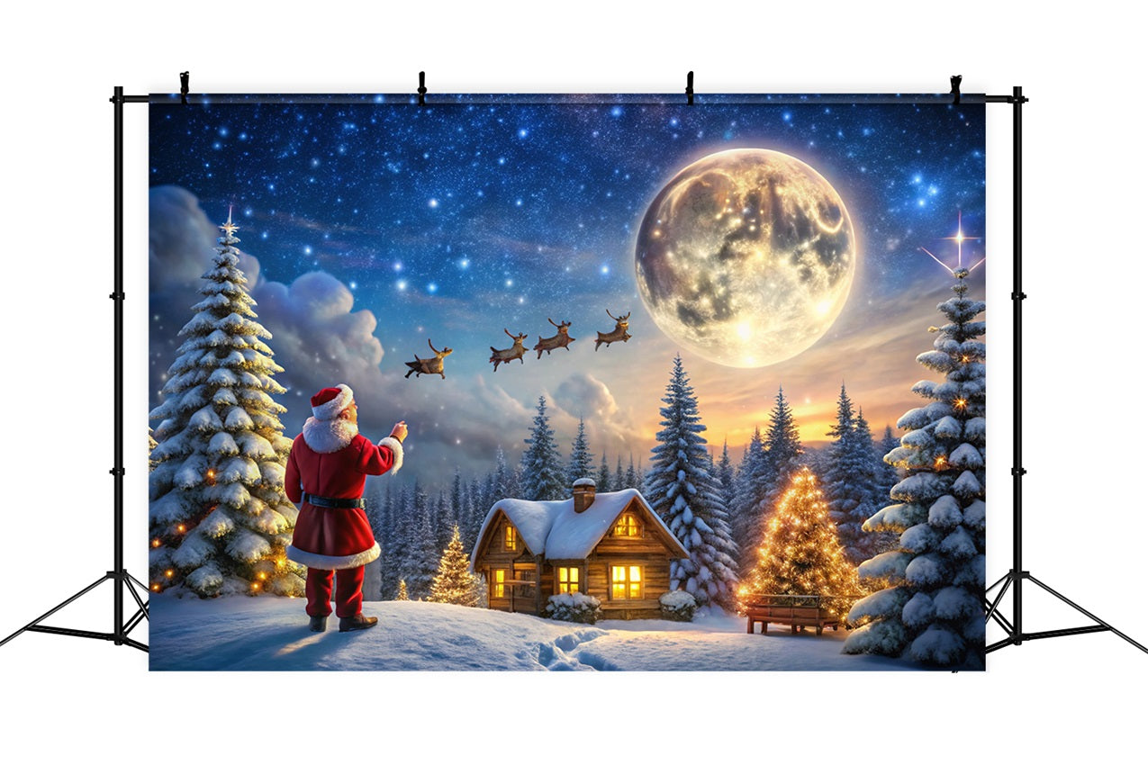 Weihnachts-Stoffhintergrund Moonlit Cabin Santa Magic Hintergrund BRP11-122