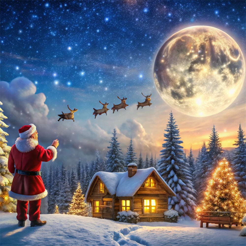 Weihnachts-Stoffhintergrund Moonlit Cabin Santa Magic Hintergrund BRP11-122