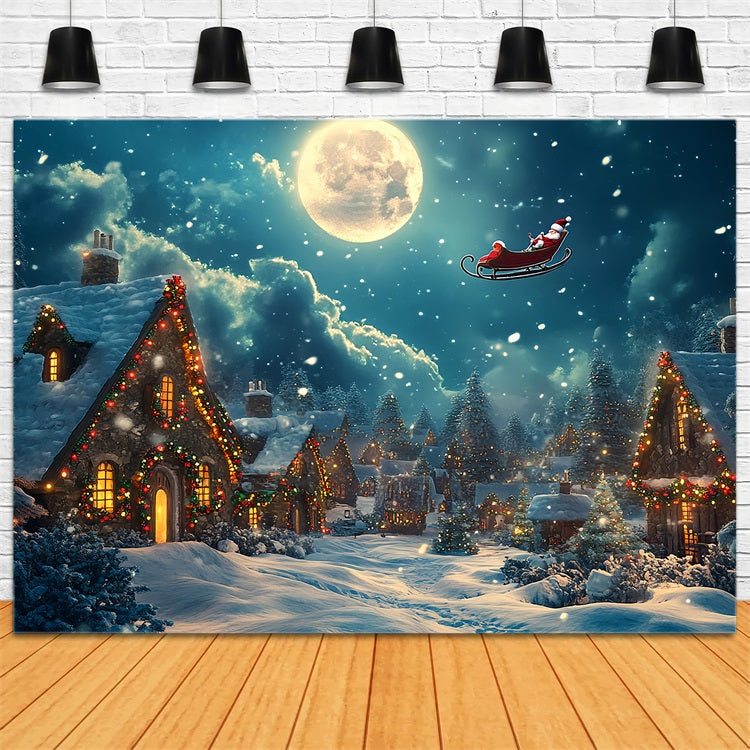 Weihnachtsdorf Backdrop Santa's Schlitten Flying Hintergrund BRP11-123